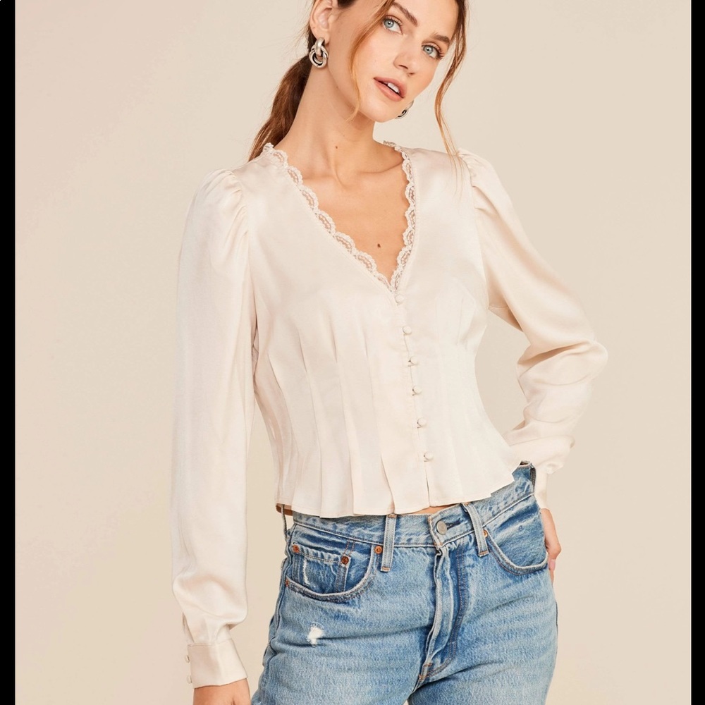 Lish delta satin pleated blouse in ecru